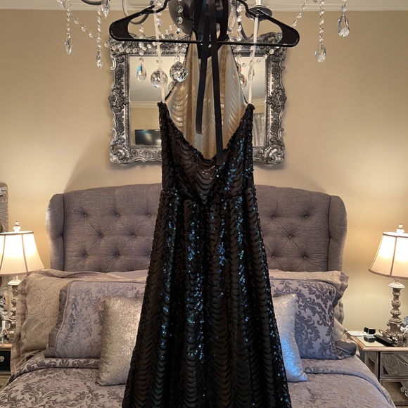 Black Long Halter Neck Sequin Prom Dress - Picture 5 of 5